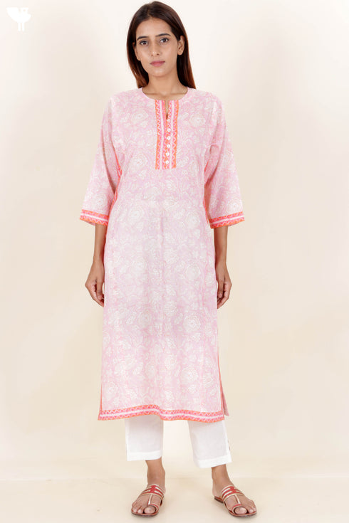 Mulmul Cotton Kurta In Block Print