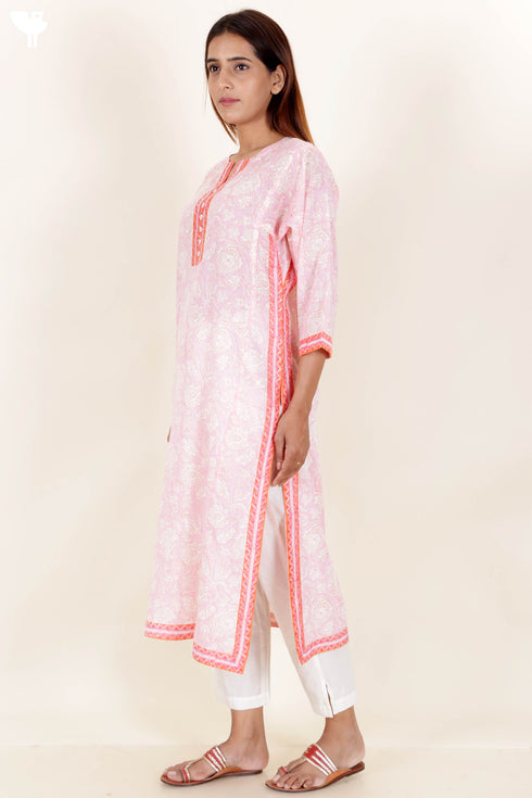 Mulmul Cotton Kurta In Block Print