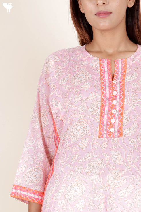 Mulmul Cotton Kurta In Block Print