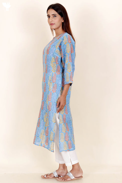 Mulmul Cotton Kurta In Block Print