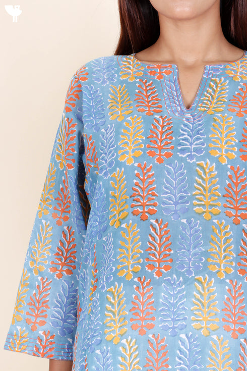 Mulmul Cotton Kurta In Block Print