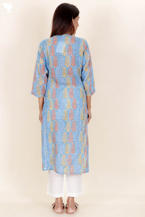 Mulmul Cotton Kurta In Block Print