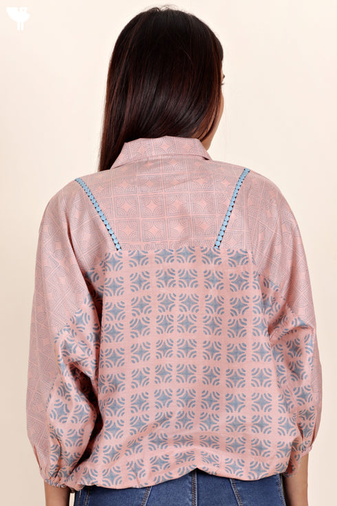 Cotton Silk Wrap Top In Block Print