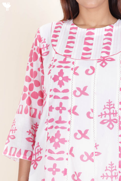 Mulmul Cotton Dress In Block Print