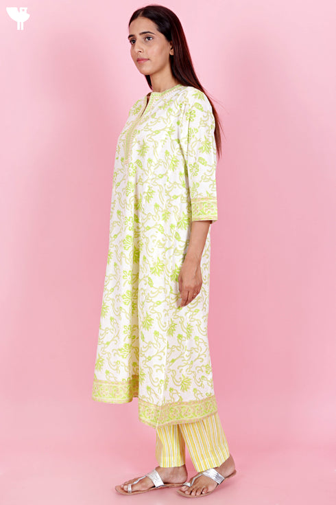 Cambric Cotton Dress In Floral Block Print