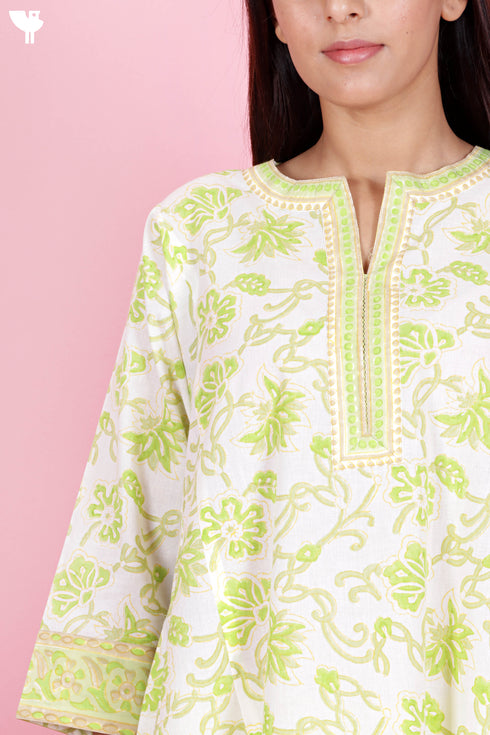 Cambric Cotton Dress In Floral Block Print