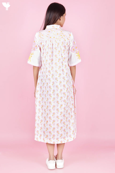Cambric Cotton Dress In Block Print