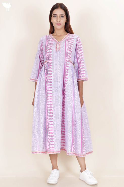 Cambric Cotton Dress In Block Print
