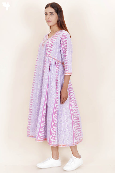 Cambric Cotton Dress In Block Print