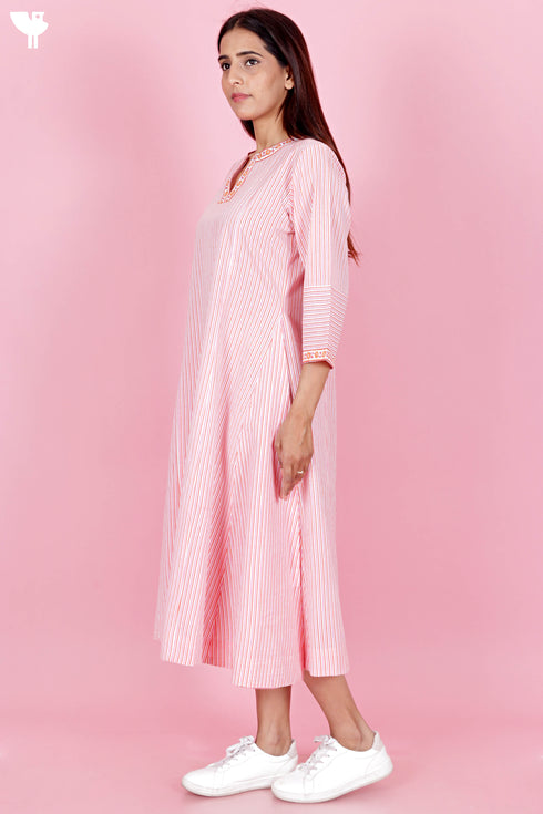 Cambric Cotton Dress In Striped Print