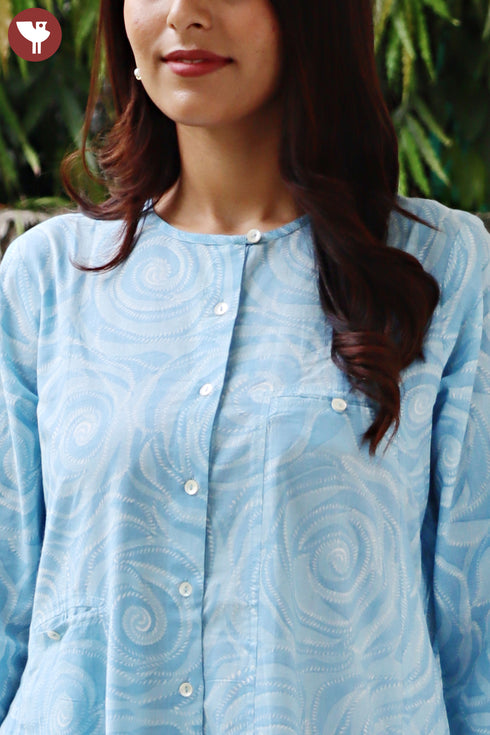 Cambric Cotton Dress In Floral Block Print