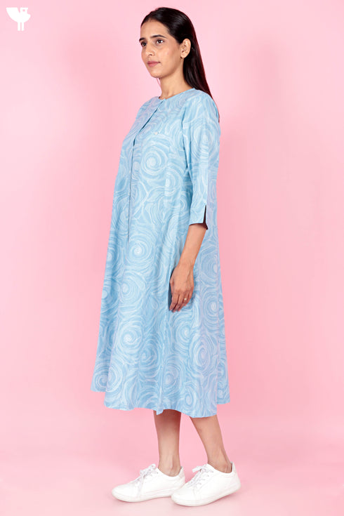Cambric Cotton Dress In Floral Block Print