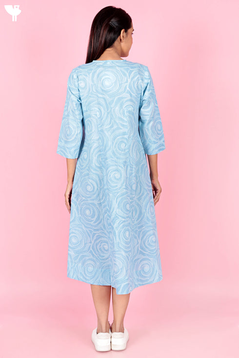 Cambric Cotton Dress In Floral Block Print
