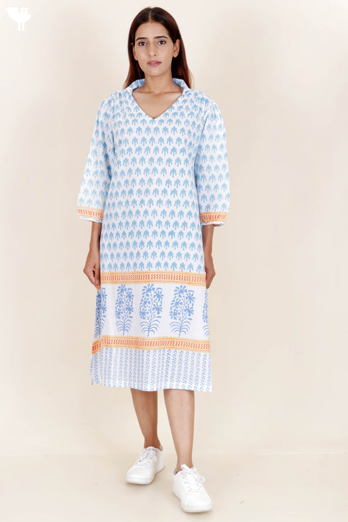 Cambric Cotton Dress In Block Print