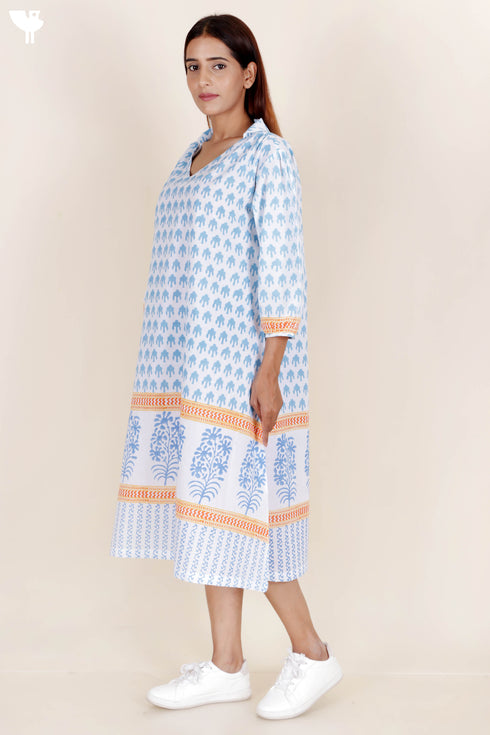 Cambric Cotton Dress In Block Print