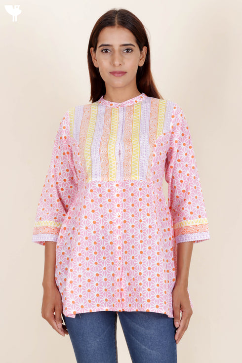 Cambric Cotton Top In Block Print
