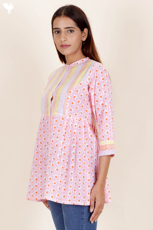 Cambric Cotton Top In Block Print