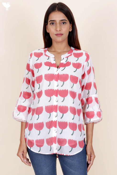 Mulmul Cotton Shirt In Floral Block Print