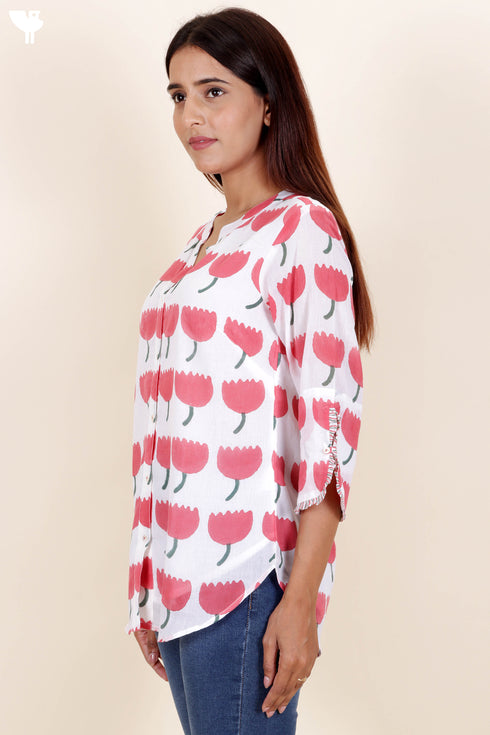 Mulmul Cotton Shirt In Floral Block Print