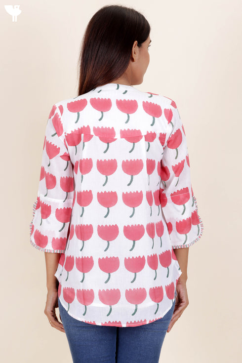 Mulmul Cotton Shirt In Floral Block Print