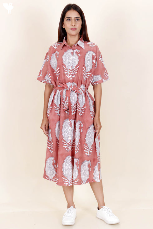 Cambric Cotton Dress In Block Print