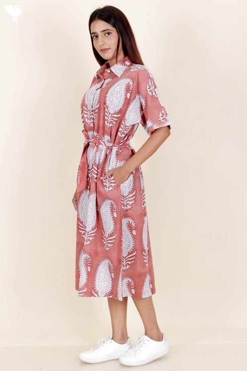 Cambric Cotton Dress In Block Print