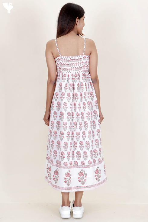 Cambric Cotton Strappy Dress With Block Print