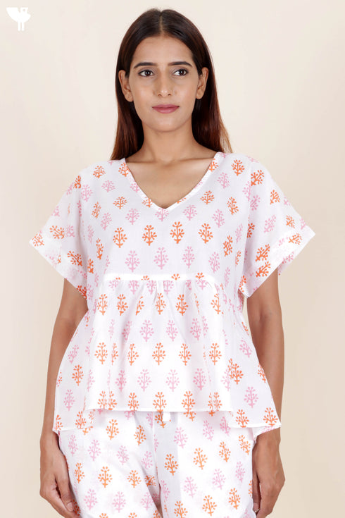 Cambric Cotton Top In Block Print