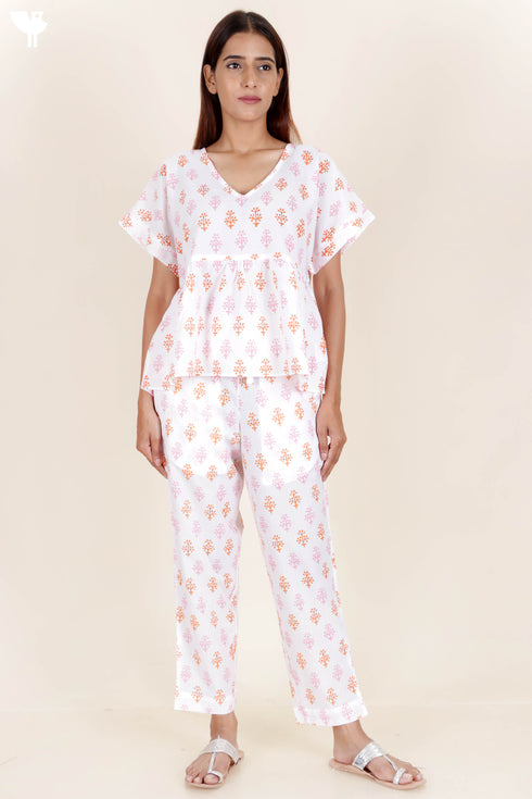 Cambric Cotton Top In Block Print