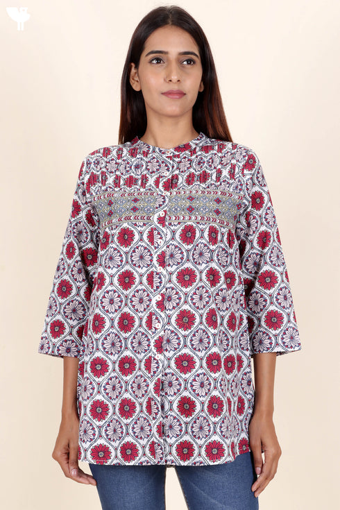 Cambric Cotton Top In Floral Print