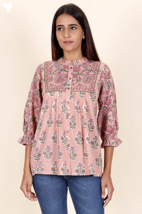 Cambric Cotton Top In Block Print