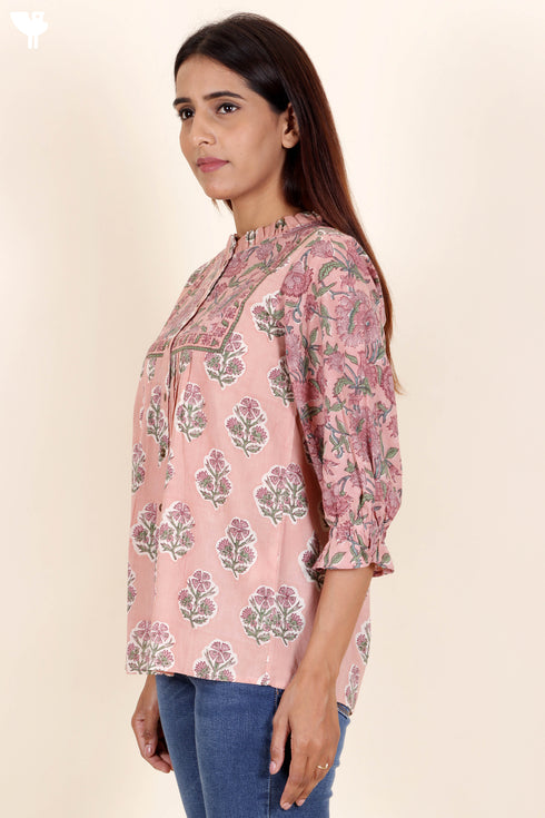 Cambric Cotton Top In Block Print