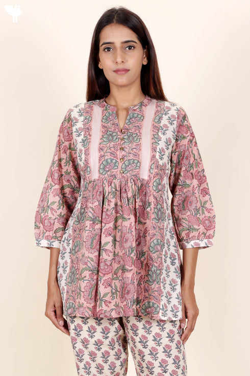 Cambric Cotton Top In Block Print