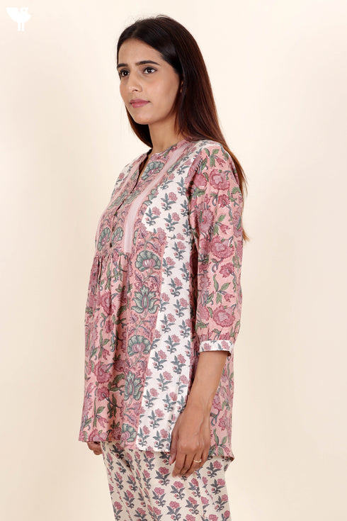 Cambric Cotton Top In Block Print