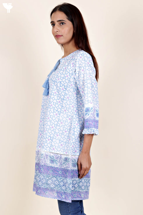 Mulmul Cotton Top In Floral Block Print