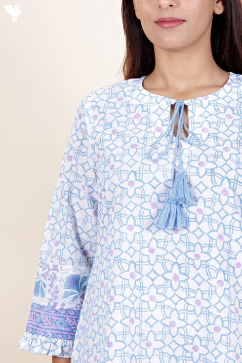 Mulmul Cotton Top In Floral Block Print