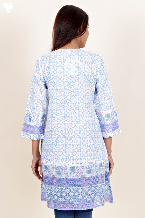 Mulmul Cotton Top In Floral Block Print