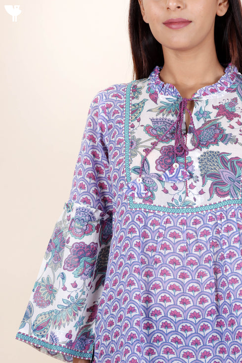 Mulmul Cotton Tiered Dress In Floral Print