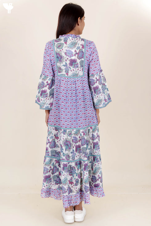 Mulmul Cotton Tiered Dress In Floral Print