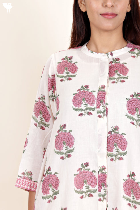 Mulmul Cotton Dress In Floral Block Print