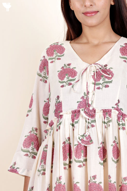 Mulmul Cotton Tiered Dress In Floral Block Print