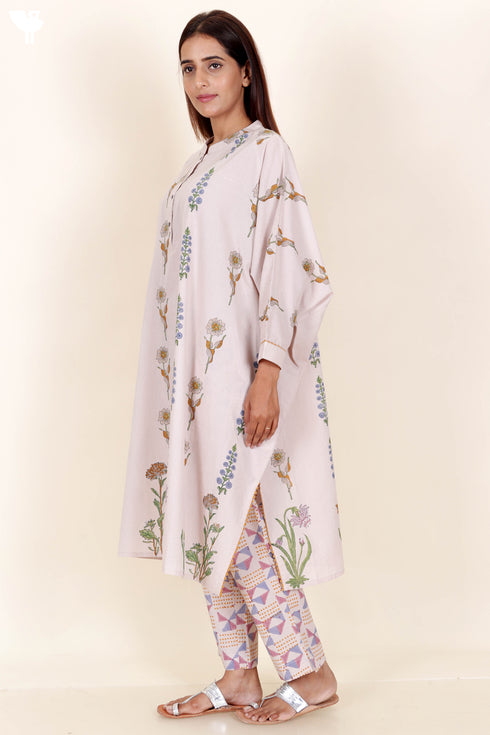 Cambric Cotton Kurta In Floral Block Print