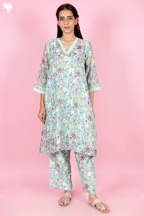 Chanderi Silk Kurta With Slip In Block Print