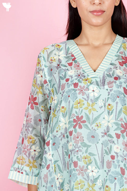 Chanderi Silk Kurta With Slip In Block Print