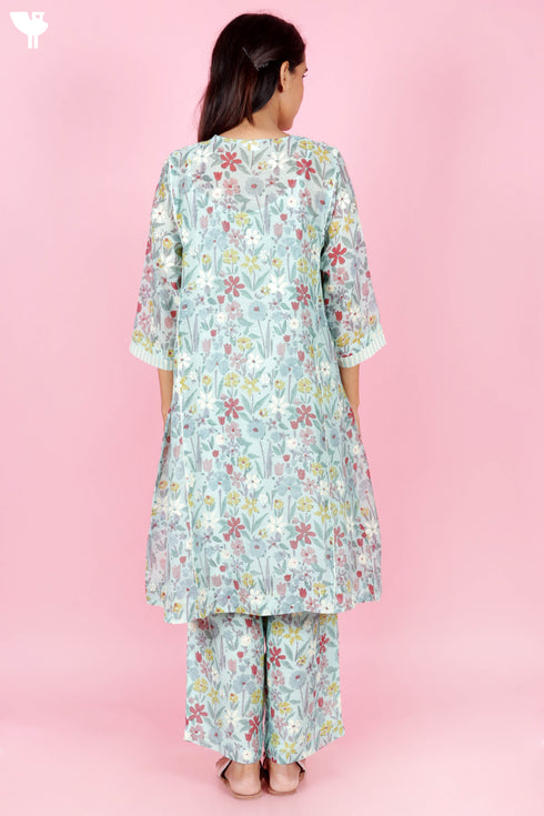 Chanderi Silk Kurta With Slip In Block Print