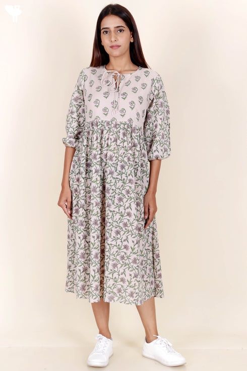 Crepe Cotton Dress In Block Print