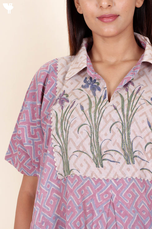 Mulmul Cotton Poncho Top In Block Print