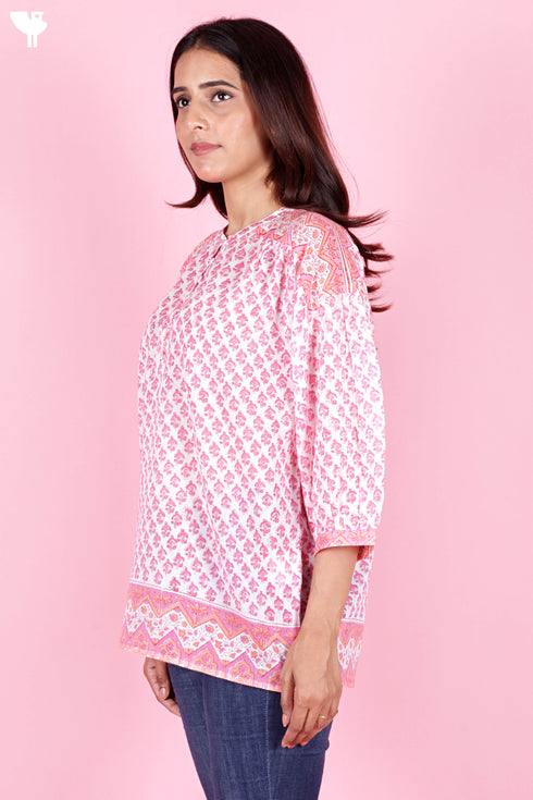 Mulmul Cotton Poncho Top In Block Print