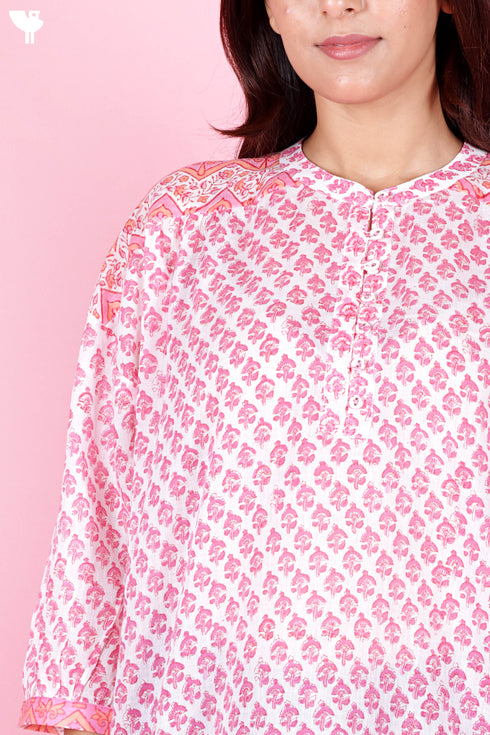 Mulmul Cotton Poncho Top In Block Print