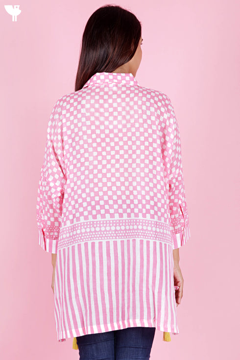 Mulmul Cotton Poncho Top In Block Print